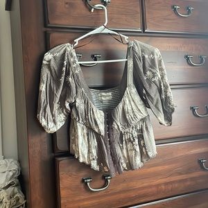 Urban Outfitters Lisbeth Button Front Blouse Gray Top